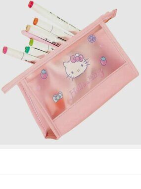 New Hello Kitty Cat CLEAR PINK Heart LARGE Travel MakeUp Pouch Purse Organizer